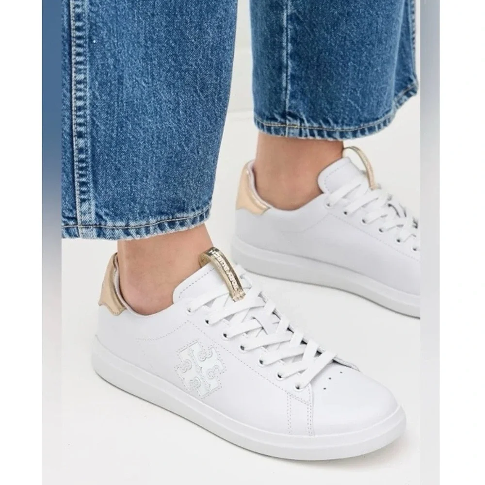 Tory Burch Howell Court Women's Fashion Sneakers White Leather Lace Up US 6.5